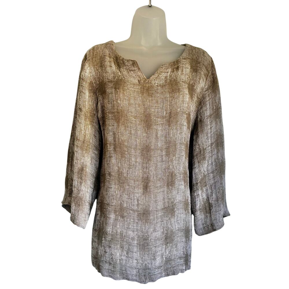 Purejill Linen Blouse Pullover Lightweight Large Tall Brown Tan